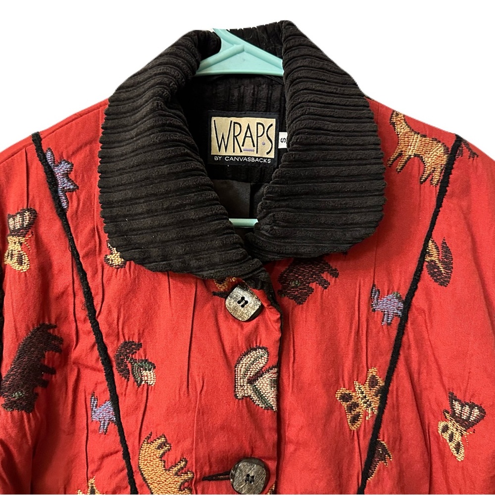 Unique Vintage Womens Small Southwest Desert Animal Blazer Brick Red & Corduroy - Picture 2 of 9